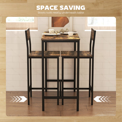 Bar Table and Stools Set, Kitchen Table and 2 Chairs with Backrest, Footrest