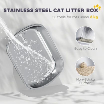 Stainless Steel Litter Box with Lid, Large Hooded Cat Litter Tray with Flip Cover, Metal Scoop, Deodoriser Bag, Non-Sticky, Odour Control and Easy Clean, Dark Grey