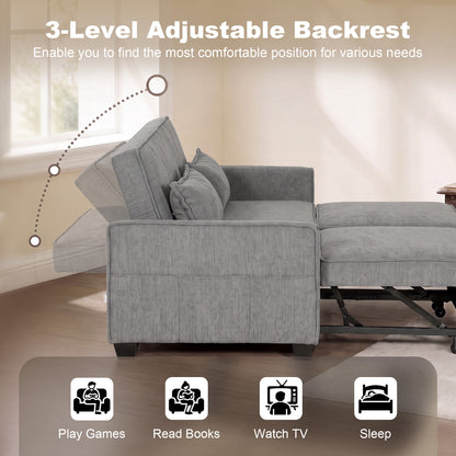 2 Seater Sofa Bed, 4-in-1 Convertible Pull Out Sleeper Sofa, Grey