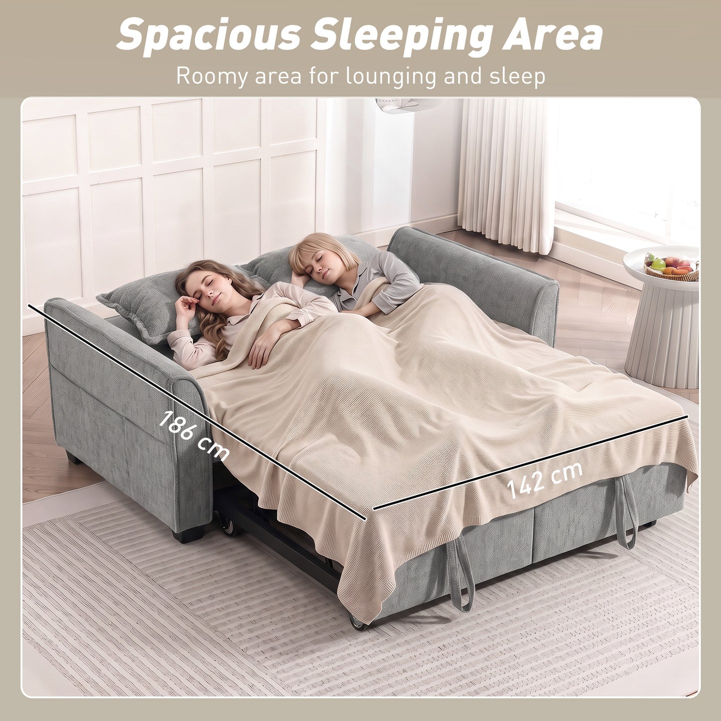 2 Seater Sofa Bed, 4-in-1 Convertible Pull Out Sleeper Sofa, Grey