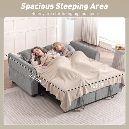 2 Seater Sofa Bed, 4-in-1 Convertible Pull Out Sleeper Sofa, Grey