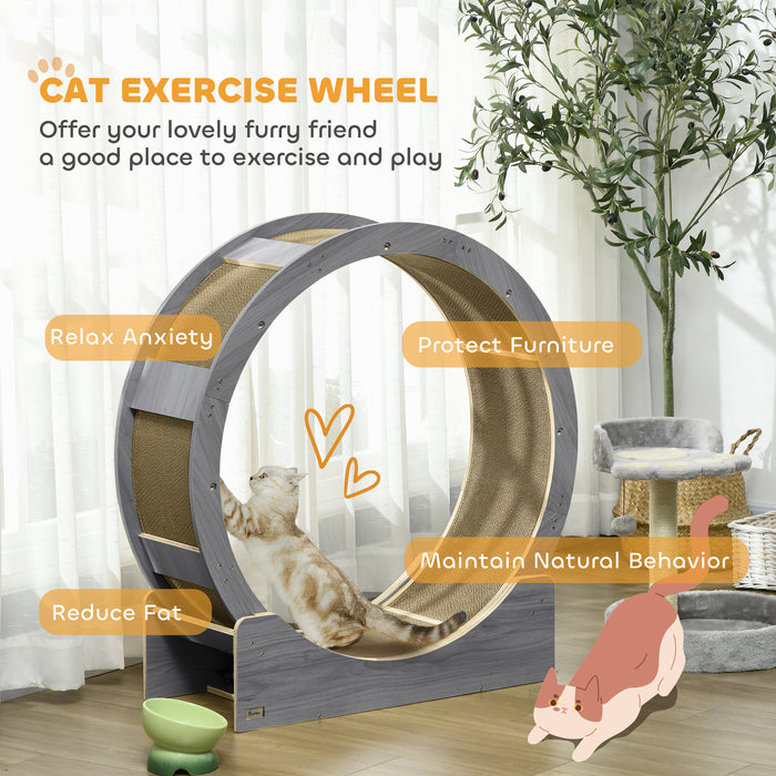 Cat Wheel for Indoor Cats, Cat Treadmill with Brake, Scratching Pads, Cat Exercise Wheel for Health - Grey