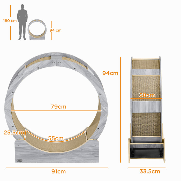 Cat Wheel for Indoor Cats, Cat Treadmill with Brake, Scratching Pads, Cat Exercise Wheel for Health - Grey