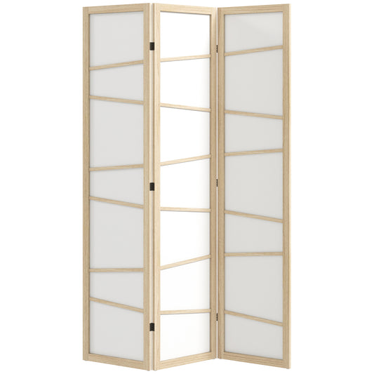 3 Panel Room Divider, Wooden Folding Privacy Screen, Freestanding Wall Partition Separator for Bedroom, Natural Wood Finish