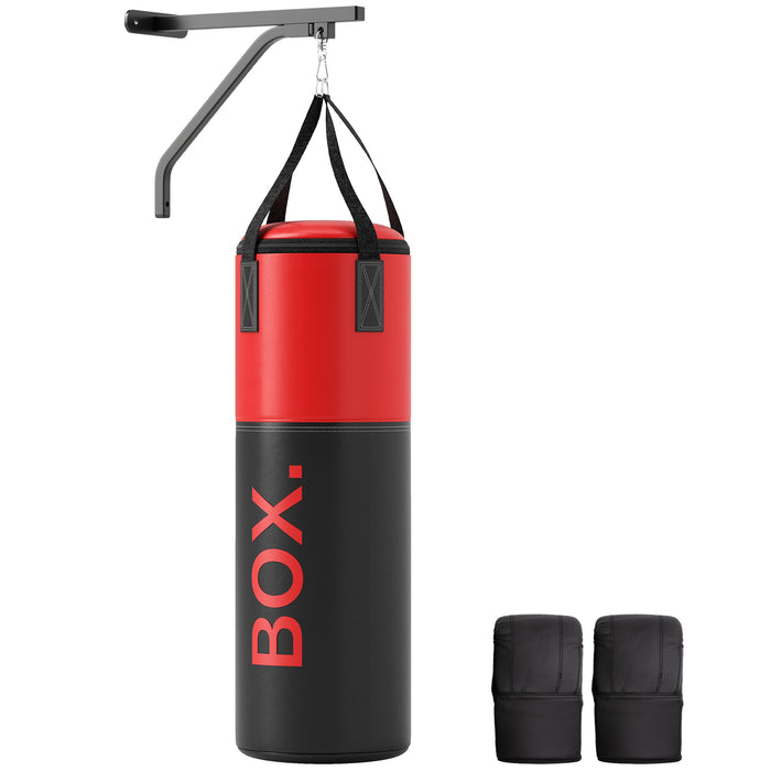 Unfilled Punching Bag Set with Boxing Bag Bracket, Heavy Bag with Boxing Gloves, Hand Wraps and 360° Swivel Hook