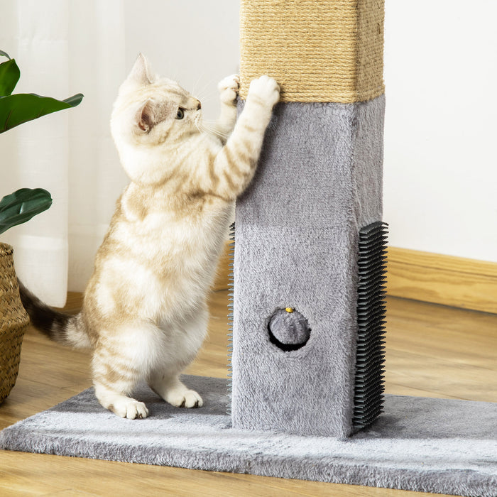 Cat Scratching Post, 79cm Tall Jute Scratcher Climber, Cat Tree Activity Center with Carpet Base, Dangling Ball, Grey