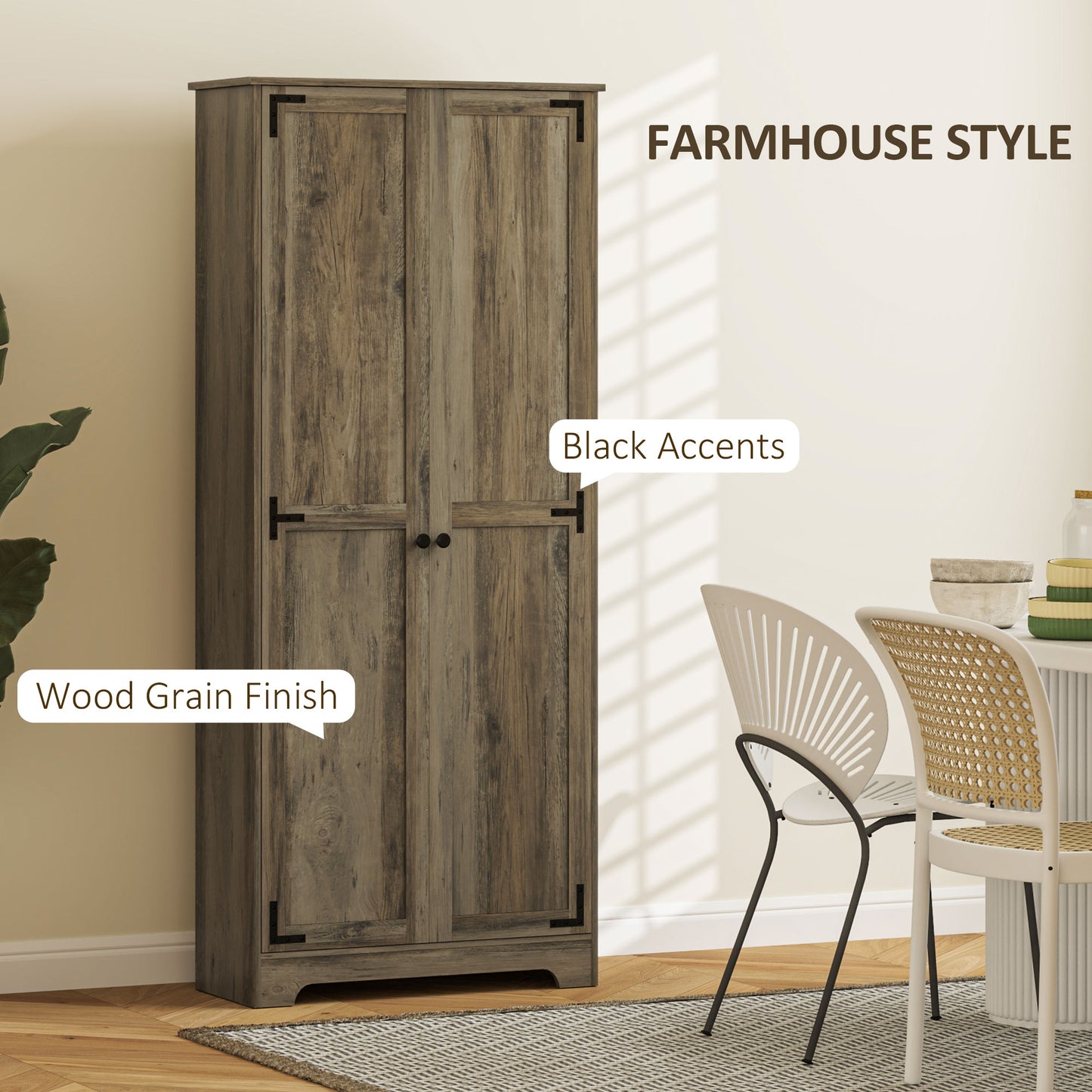 Farmhouse Kitchen Cupboard, Kitchen Cabinet, Grey Wood-Effect