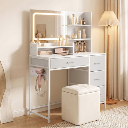 Vanity Dressing Table with 3-Colour LED Mirror and Power Outlet