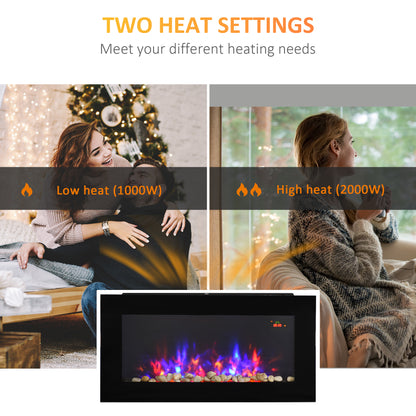 1000W/2000W LED Electric Fireplace Automatic Function Remote Timer Safe