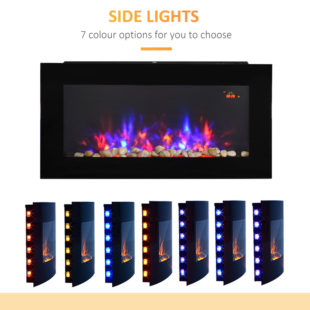 1000W/2000W LED Electric Fireplace Automatic Function Remote Timer Safe