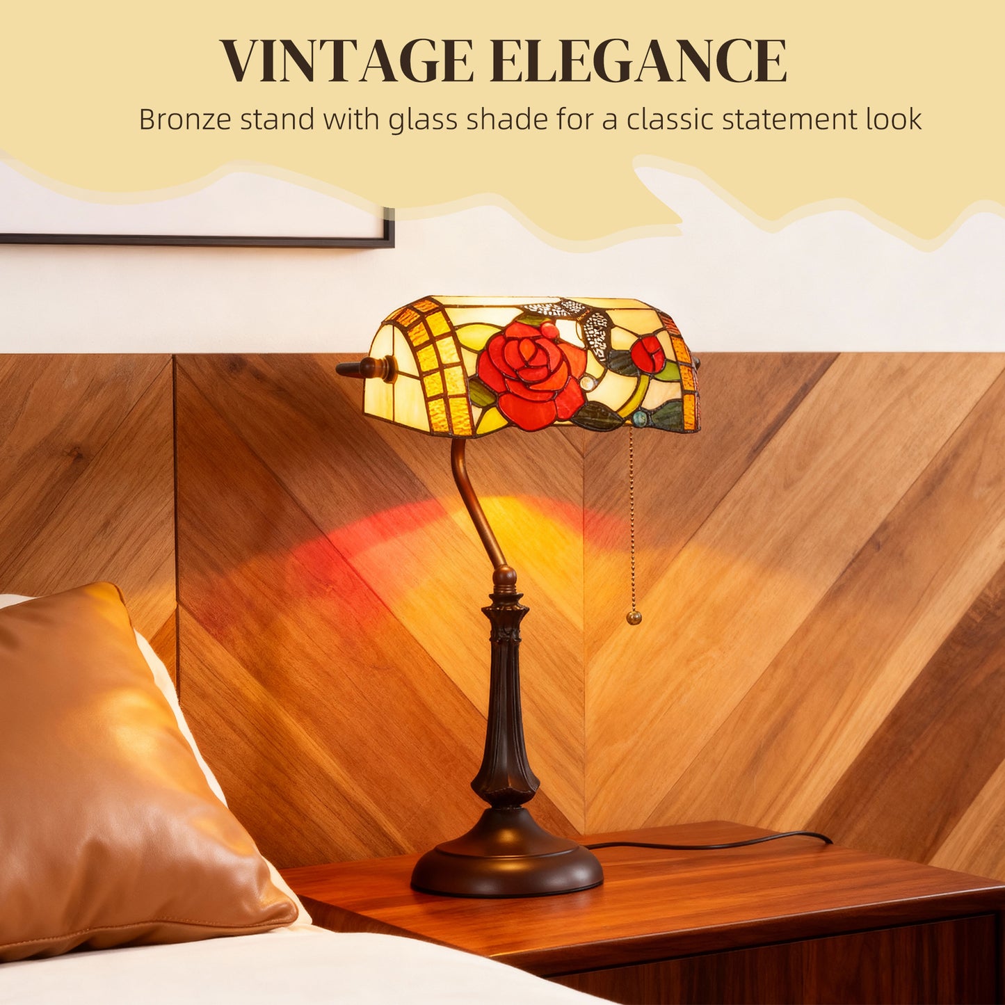 Tiffany-Style Stained Glass Table Lamp, Handcrafted Antique Bedside