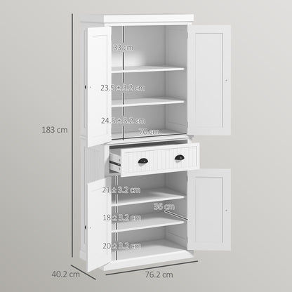Freestanding Kitchen Storage Cabinet with Drawers and Shelves White