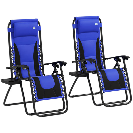 2 Pcs Zero Gravity Lounger Folding Recliner Chair w/ Cup Holder