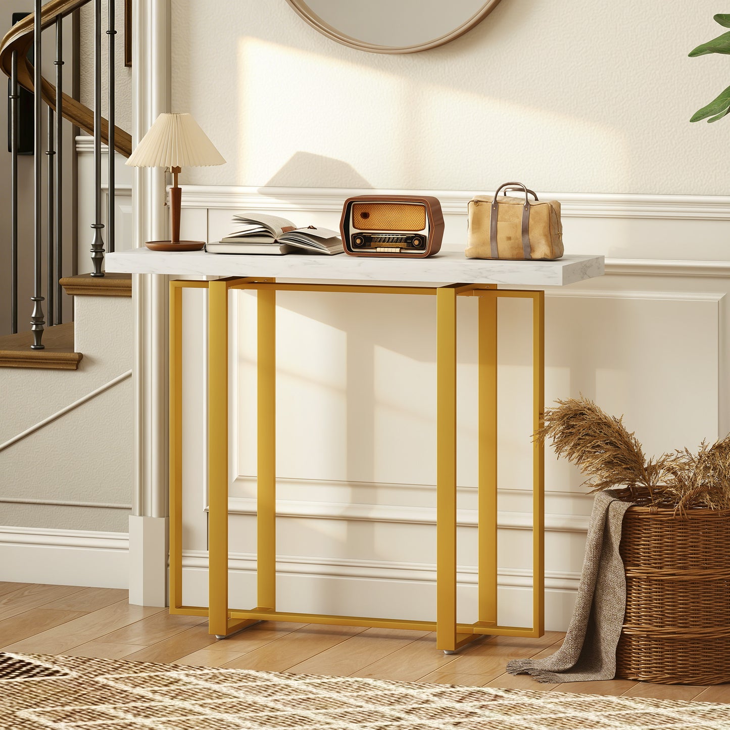 Modern Slim Long Accent Sofa Side Table for Hallway, White