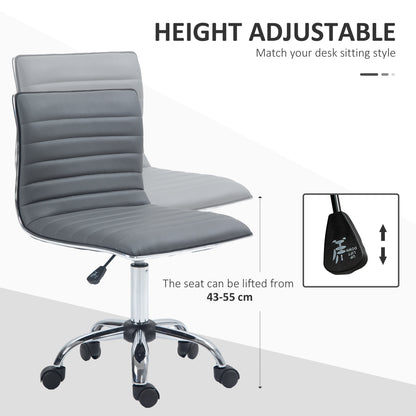 Adjustable Swivel Office Chair with Armless Mid-Back in PU Leather and Chrome Base - Grey