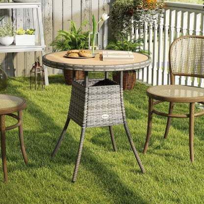 Outdoor PE Rattan Dining Table w/ Wood-plastic Composite Top, Natural