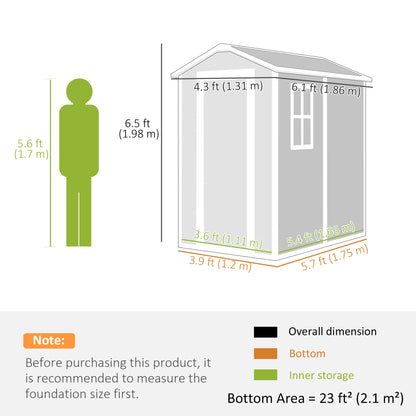 4 x 6ft Plastic Garden Shed with Floor, Window and Lockable Door