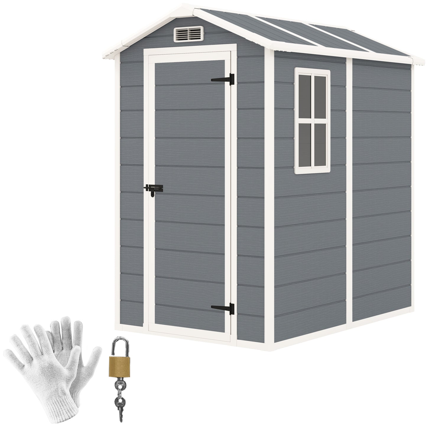 4 x 6ft Plastic Garden Shed with Floor, Window and Lockable Door