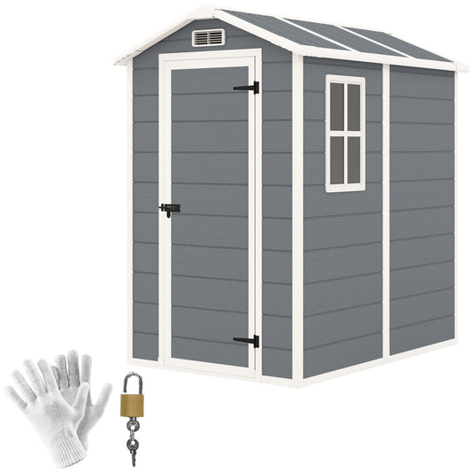 4 x 6ft Plastic Garden Shed with Floor, Window and Lockable Door