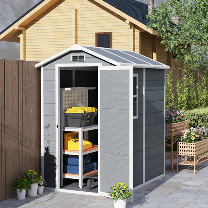 4 x 6ft Plastic Garden Shed with Floor, Window and Lockable Door