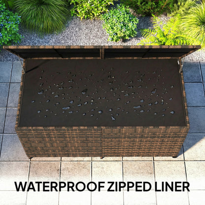 650L Garden Storage Box with Wheels, Waterproof Liner, Mixed Brown