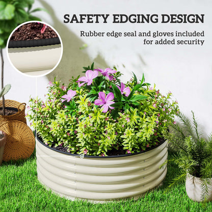 Galvanised Planter with Gloves, 120 x 120 x 43cm, Cream White