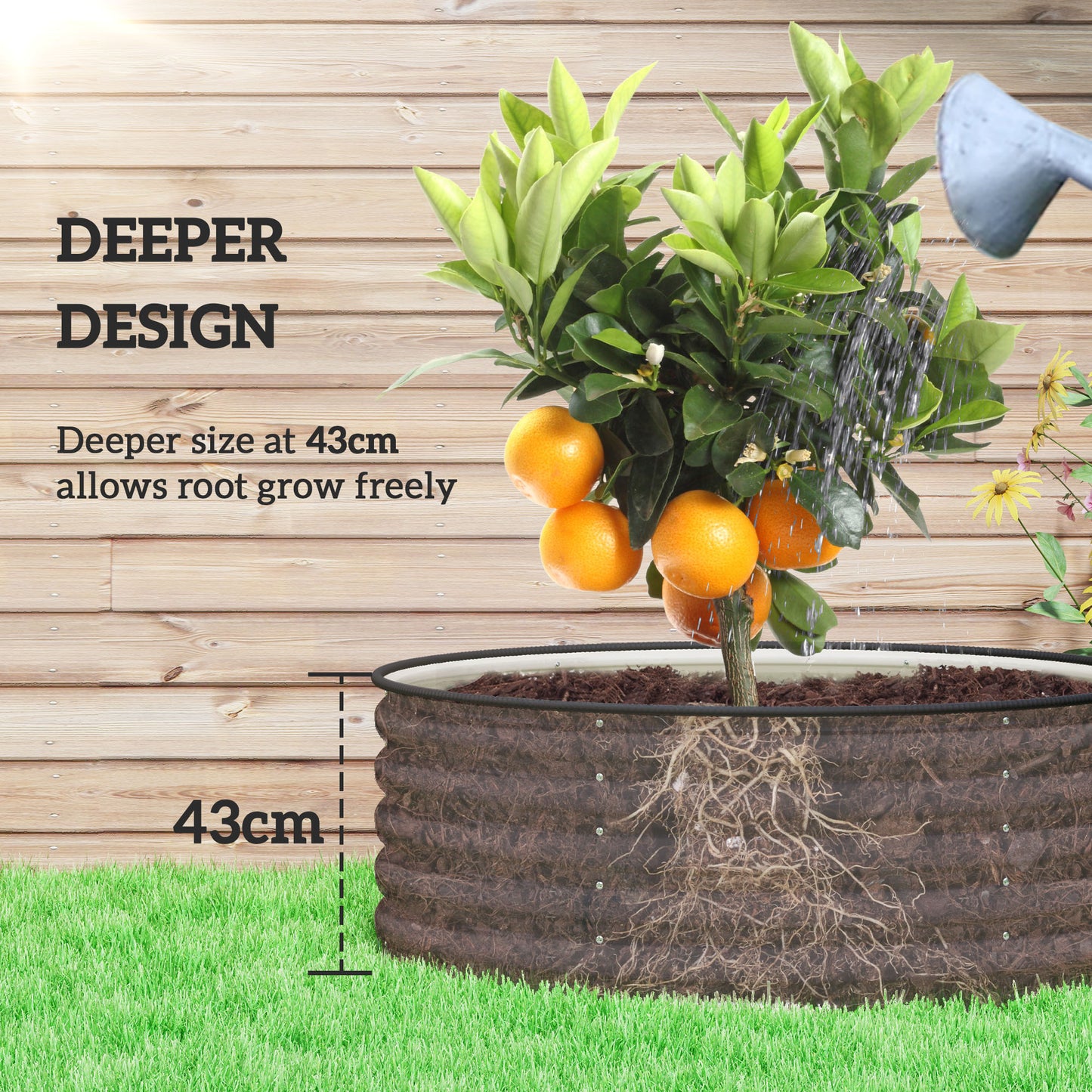 Galvanised Planter with Gloves, 120 x 120 x 43cm, Cream White