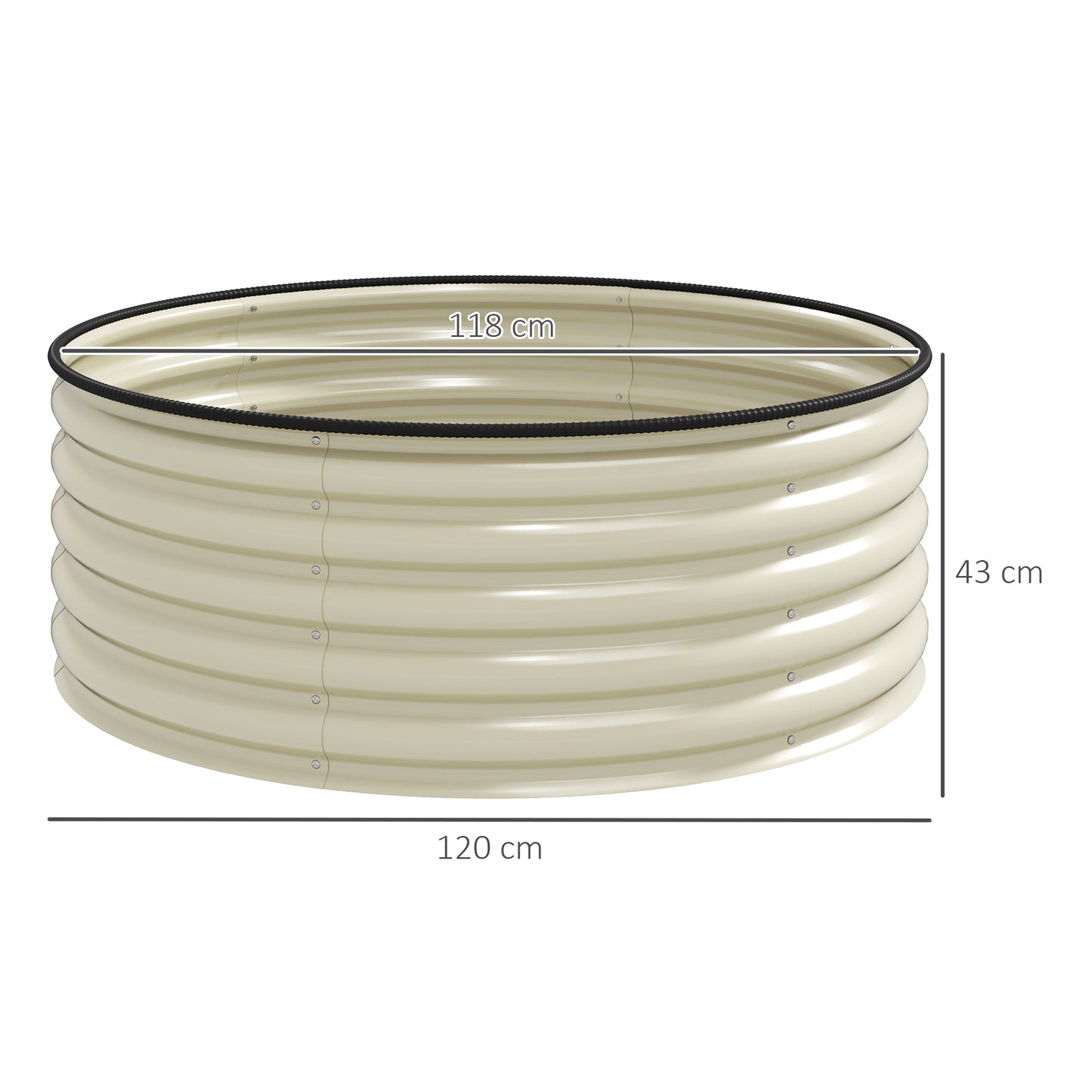 Galvanised Planter with Gloves, 120 x 120 x 43cm, Cream White