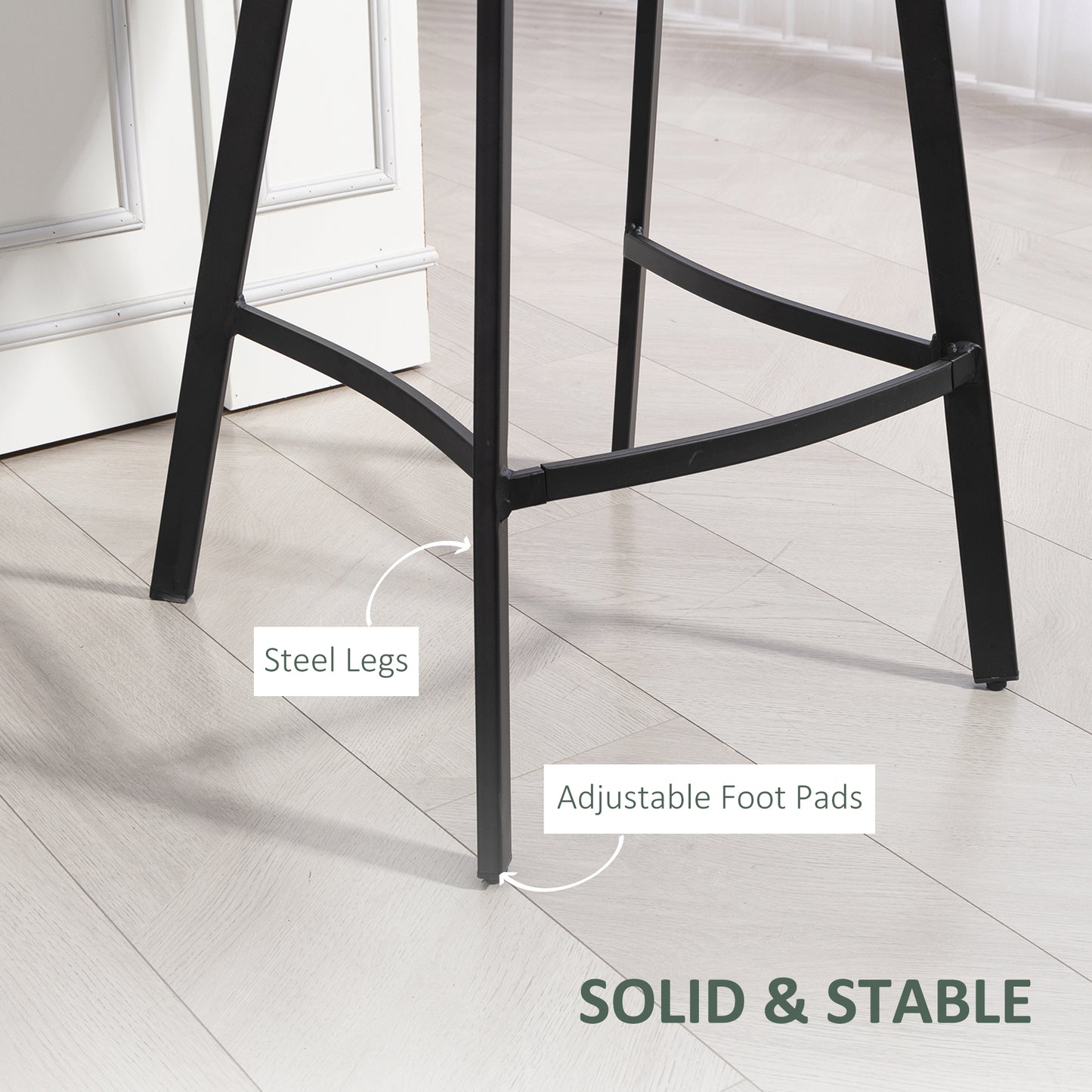 Bar Stools Set of 2, Bar Chairs with Back and Steel Legs, Green