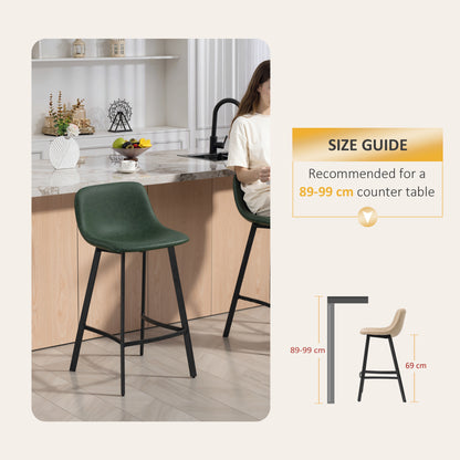 Bar Stools Set of 2, Bar Chairs with Back and Steel Legs, Green