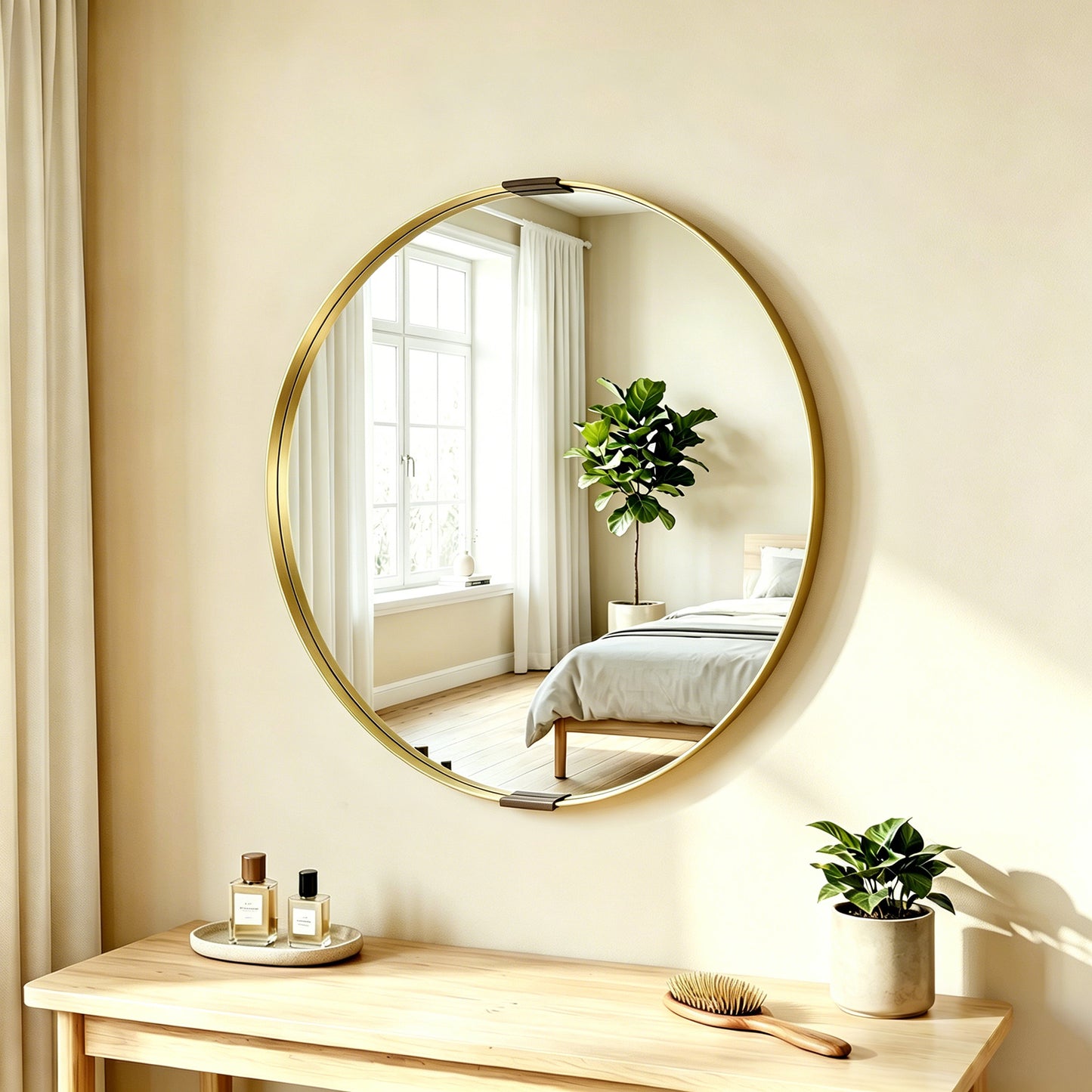 Round Wall Mirror 61 cm, Wall Mounted Bathroom Mirror with Tempered Safety Glass and Aluminium Alloy Frame for Living Room, Bedroom, Entryway, Home, Gold Tone
