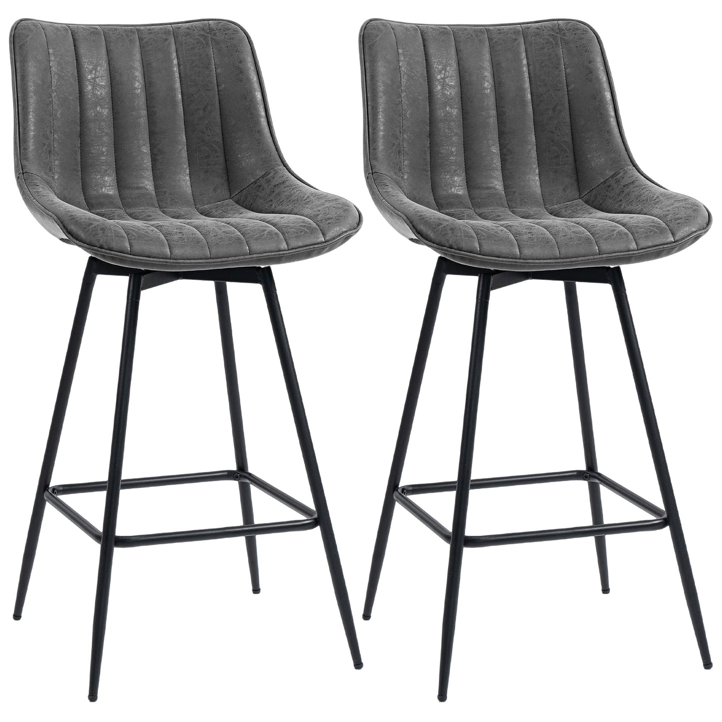 Swivel Bar Stools Set of 2, PU Leather Upholstered Bar Chairs, Grey