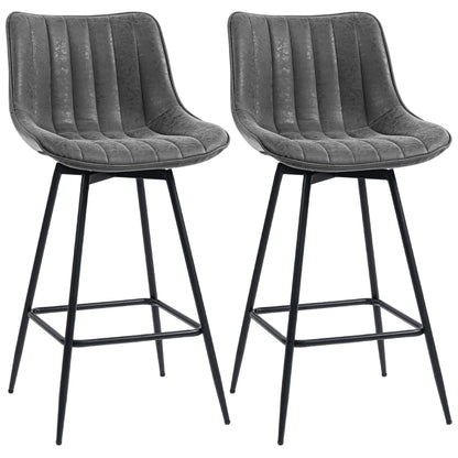 Swivel Bar Stools Set of 2, PU Leather Upholstered Bar Chairs, Grey