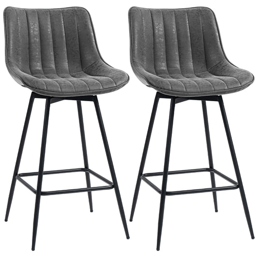 Swivel Bar Stools Set of 2, PU Leather Upholstered Bar Chairs, Grey