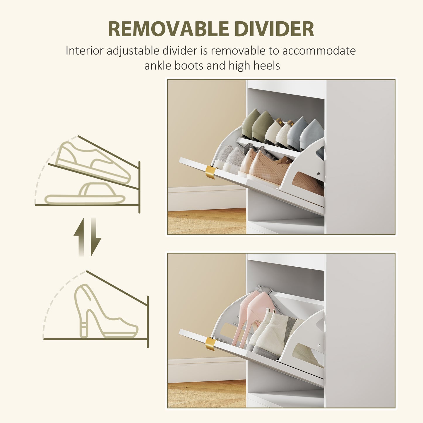 Shoe Bench with 1 Flip Drawer, Cushion, 5 Pairs for Entryway White