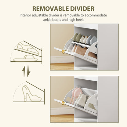 Shoe Bench with 1 Flip Drawer, Cushion, 5 Pairs for Entryway White
