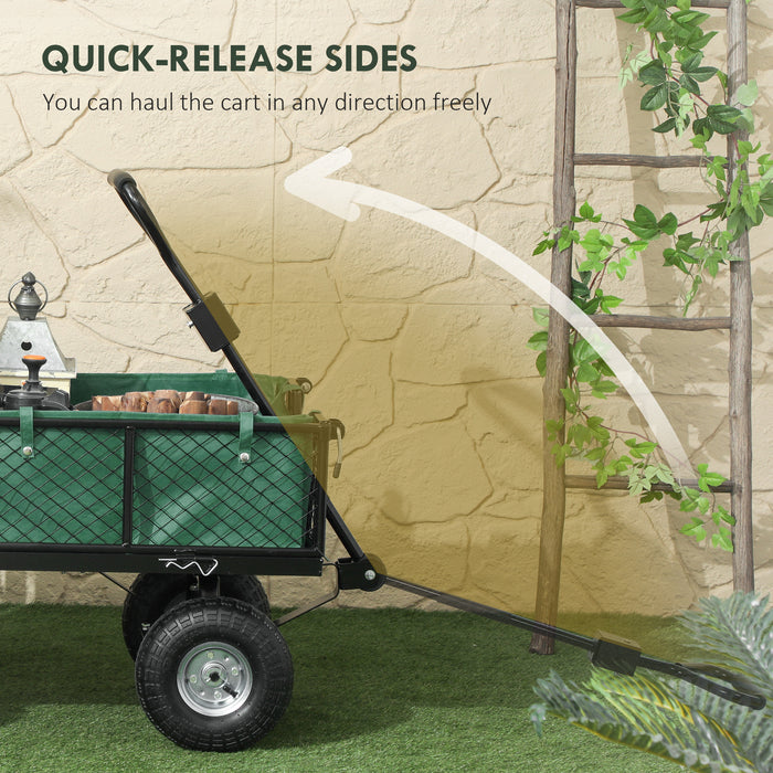 Garden Cart with Removable Liner, Quick-Release Sides, Green