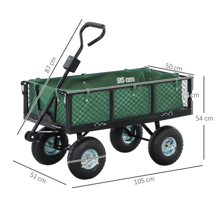 Garden Cart with Removable Liner, Quick-Release Sides, Green