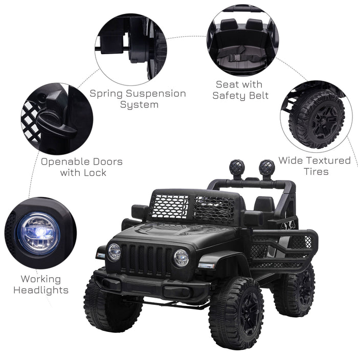 12V Battery-powered 2 Motors Kids Electric Ride On Car Truck Off-road Toy with Parental Remote Control Horn Lights for 3-6 Years Old Black