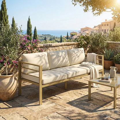 Garden Bench with Cushions, Outdoor Furniture, Cream White