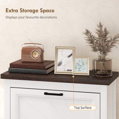 Shoe Cabinet with 3 Flip Drawers, Farmhouse Narrow Shoe Storage Cabinet with Adjustable Shelves, Freestanding for Entryway, Hallway, Living Room, Holds 12-18 Pairs, White