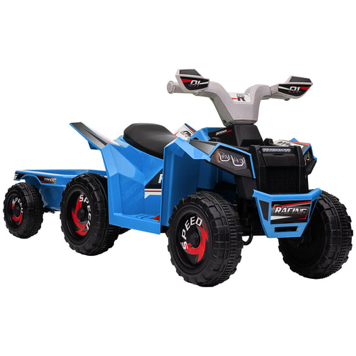 6V Quad Bike with Back Trailer, Wear-Resistant Wheels, for Ages 18-36 Months, Blue