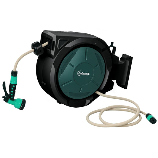 Retractable Hose Reel Wall Mounted with Lock, Green