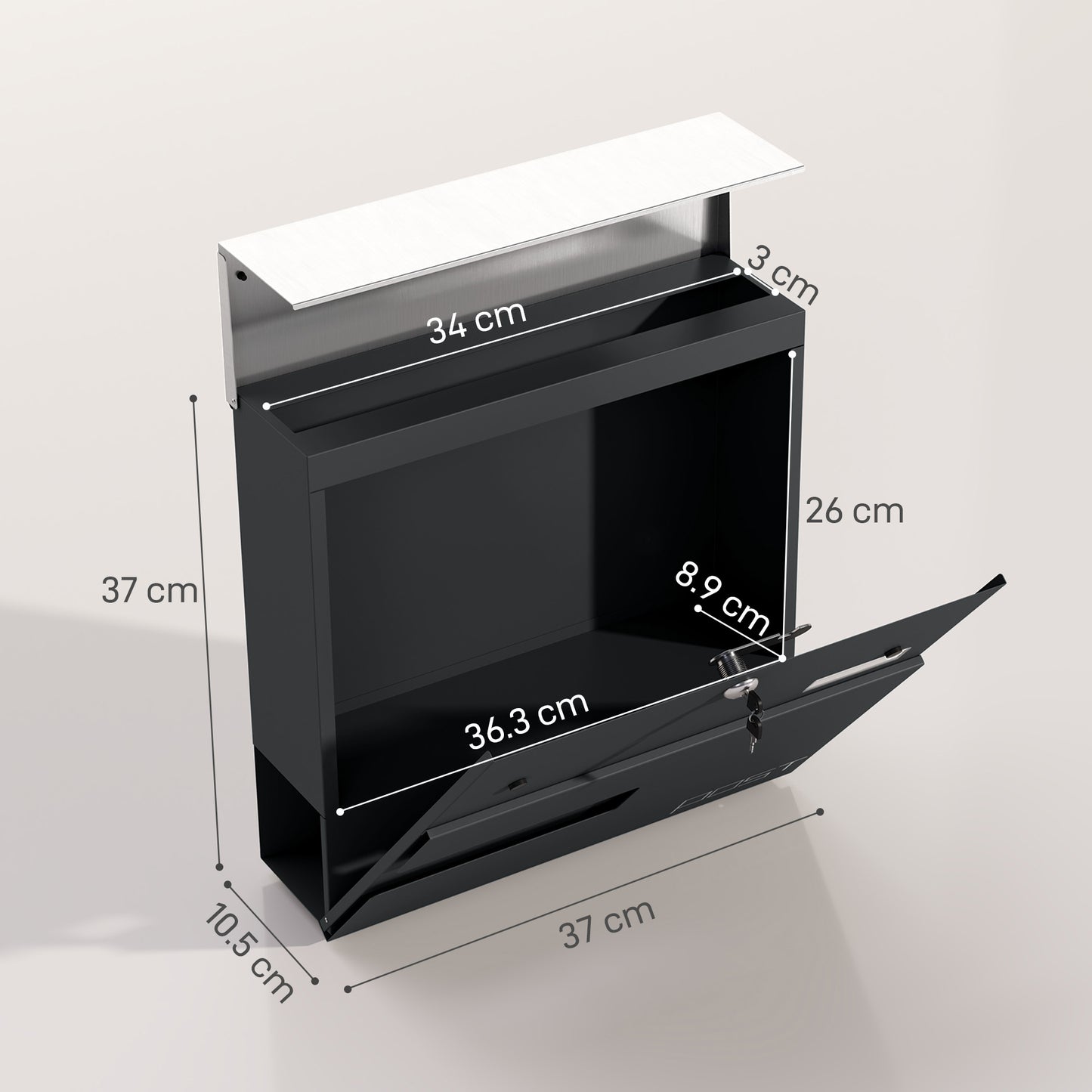 Wall Mounted Post Box, Weatherproof Letterbox with Lock, Grey