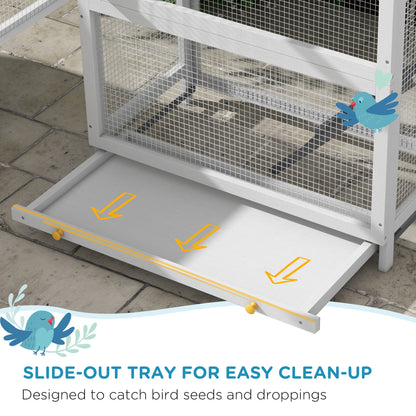 Wooden Bird Cage, with Stand, for Finches, Parakeets, Small birds - Grey