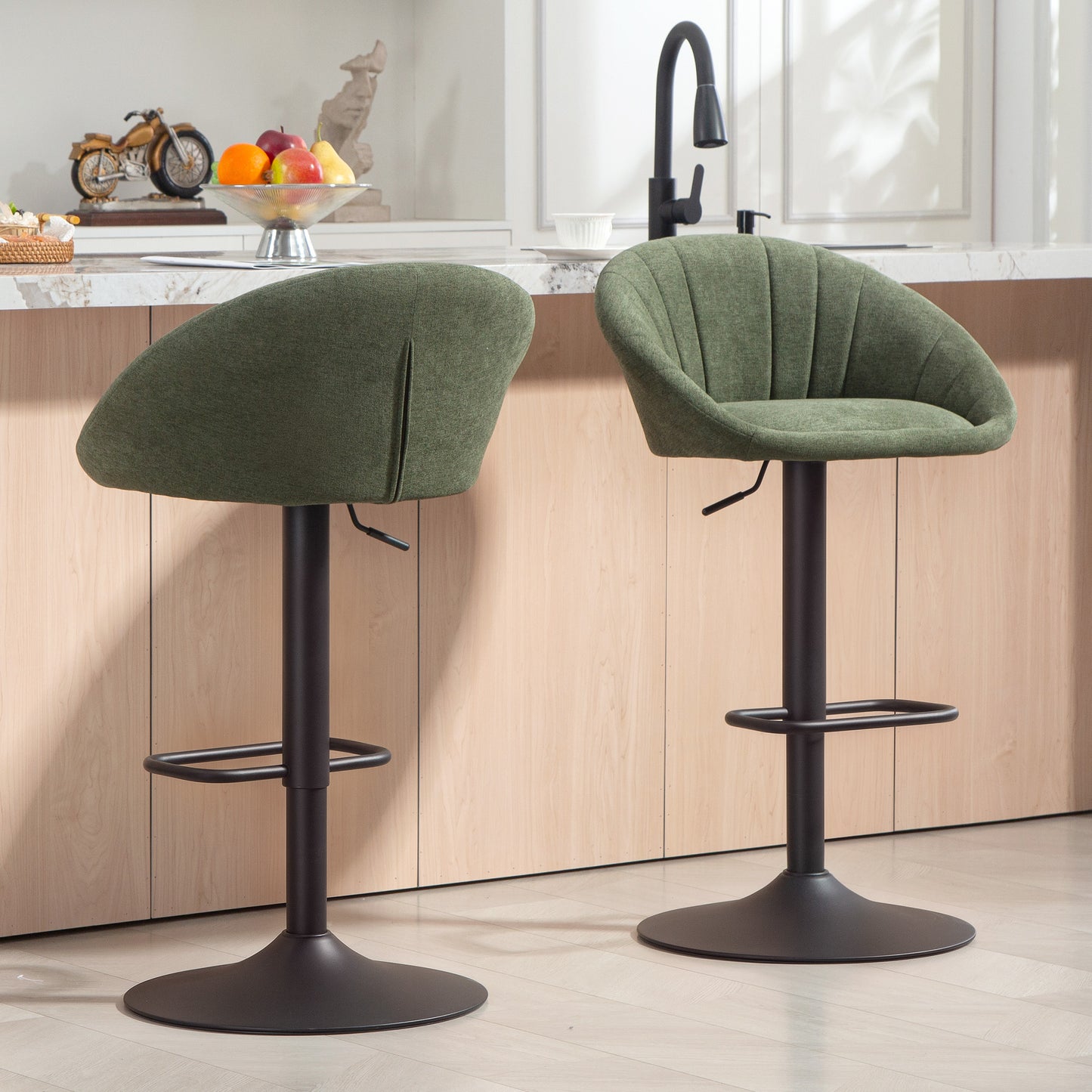Swivel Bar Stools Set of 2 Height Adjustable Bar Chairs Dark Green