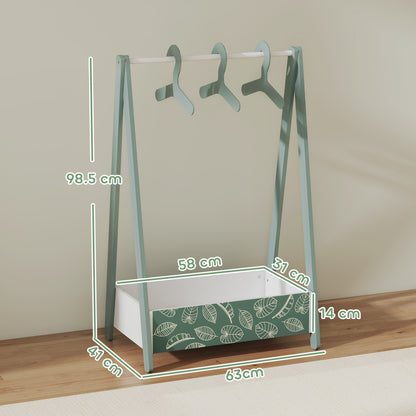 Baby Clothing Rack, Leaf Theme Kids Clothes Rail with Hangers, Storage Shelf for Bedroom, Toddler Dress Up Rail for Ages 3-6, Green