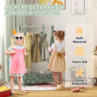 Baby Clothing Rack, Leaf Theme Kids Clothes Rail with Hangers, Storage Shelf for Bedroom, Toddler Dress Up Rail for Ages 3-6, Green