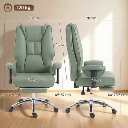 Executive Office Chair, Ergonomic Reclining Computer Desk Chair with Footrest, Adjustable Armrests, Spring Seat, High Back, Thick Cushion, Pet Friendly Faux Leather, Swivel, Green
