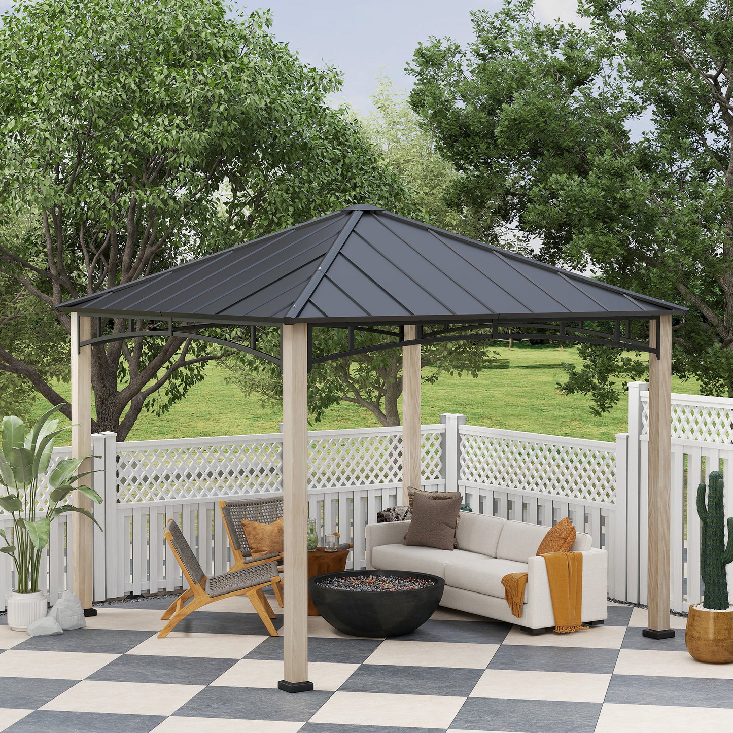3 x 3(m) Hardtop Gazebo with Metal Roof and Wood Grain Frame